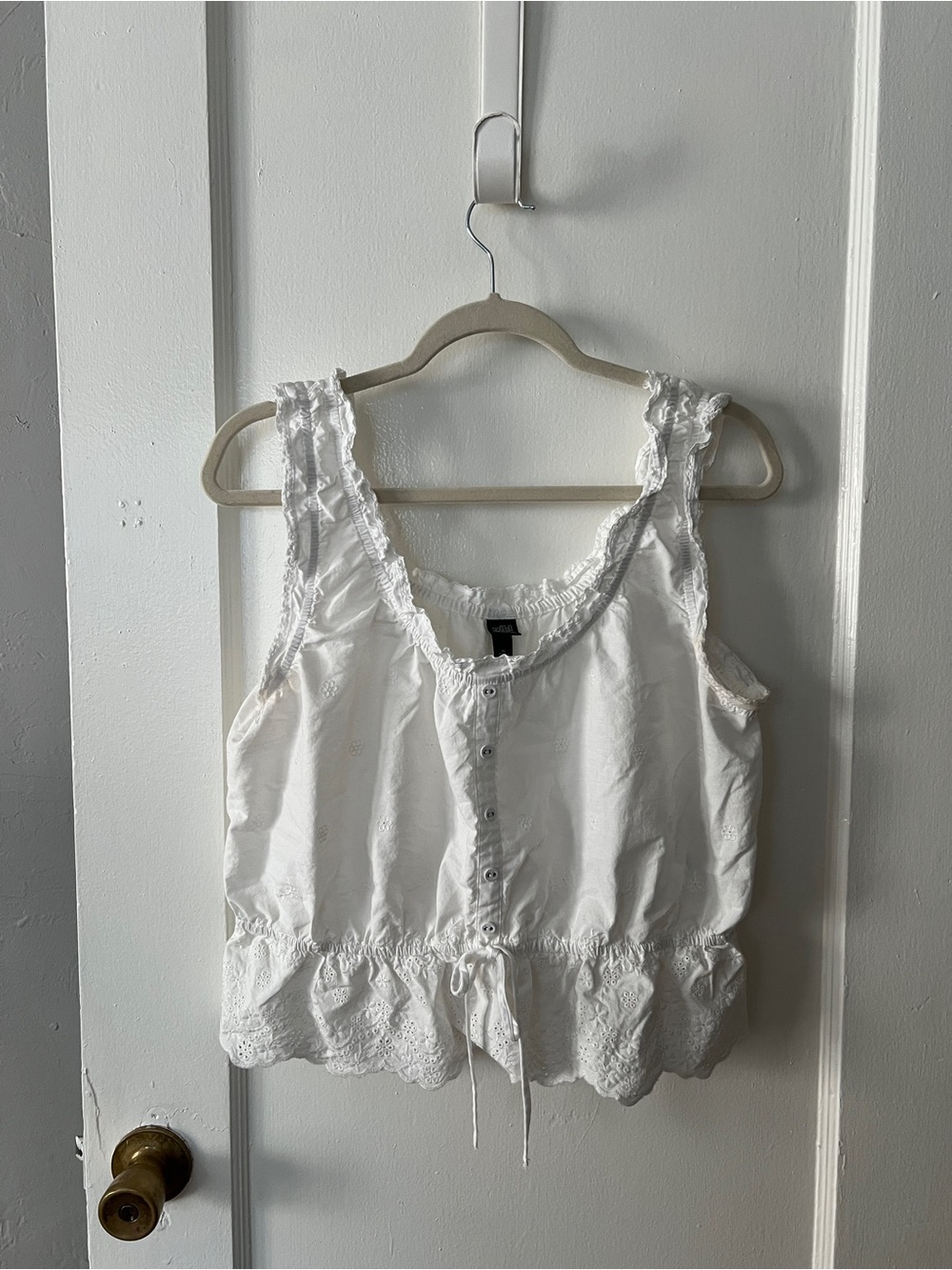 wild fable White Lace-Trim Button Tank